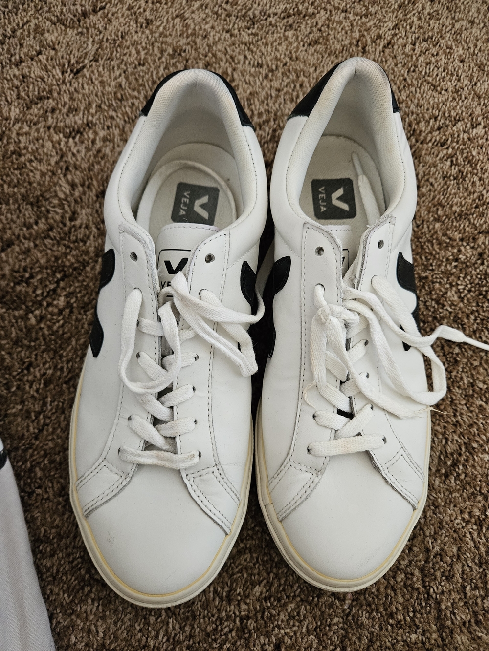 Veja White Leather Sneakers with Black V Accent